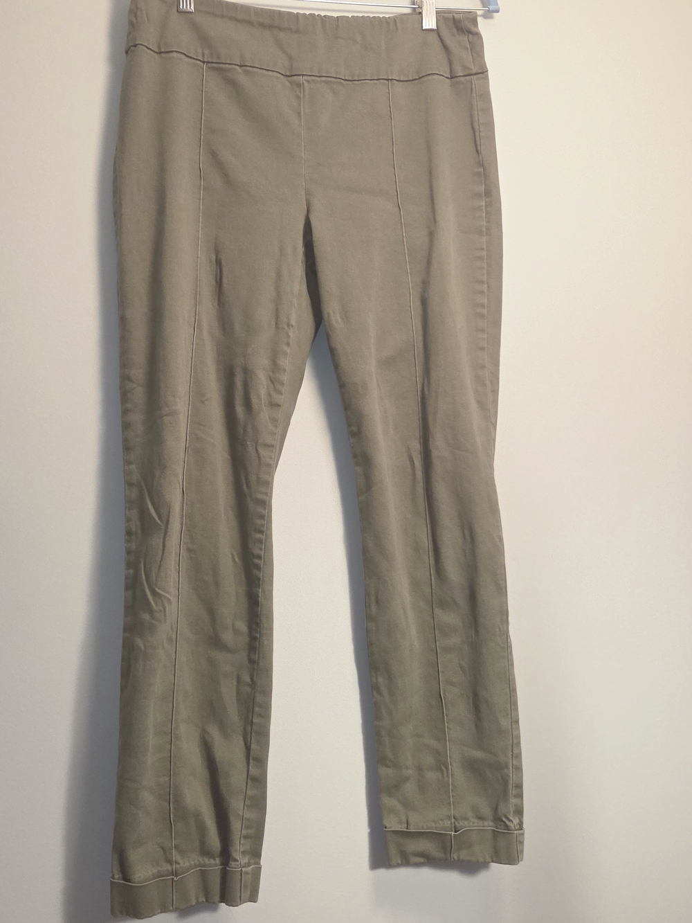 Lord & Taylor "Kelly" Pull-On Slim Leg Cuffed Ankle Pants - Olive Green / Khaki